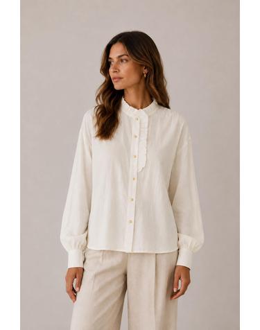 빌라 러플 하이넥 긴팔 블라우스 4314171 BEIGE
