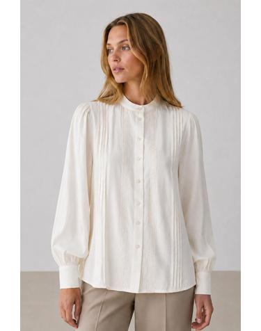 빌라 레이스 플리츠 긴팔 블라우스 4314159 BLANCO