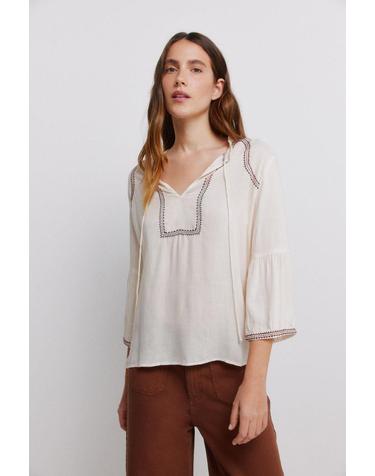 빌라 보헤미안 자수 브이넥 7부 블라우스 4314163 BEIGE