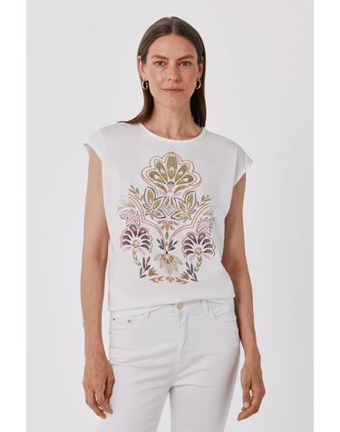 꼬르떼피엘 플로럴 프린트 라운드넥 티셔츠 9164286 BLANCO