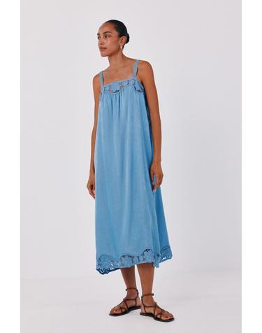 꼬르떼피엘 크로셰 새틴 민소매 미디 원피스 1874477 AZUL OSCURO