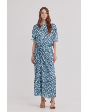호스 인트로피아 프린트 라운드넥 반팔 롱 원피스 8223395 ESTAMPADO AZUL