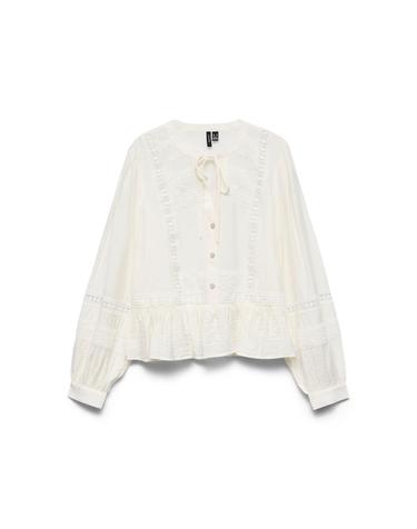 베로모다 레이스 러플 긴팔 블라우스 7764190 BLANCO