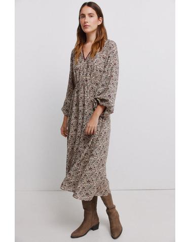 빌라 프린트 비스코스 미디 원피스 6444019 ESTAMPADO BEIGE