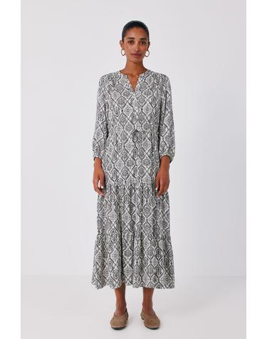 꼬르떼피엘 프린트 라운드넥 긴팔 미디 원피스 1874479 ESTAMPADO BLANCO