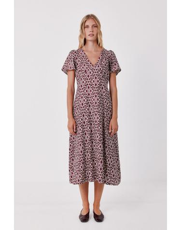 꼬르떼피엘 플로럴 반팔 플레어 미디 원피스 1874480 ESTAMPADO GRANATE