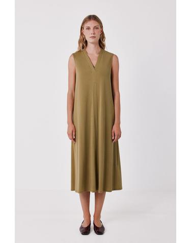 꼬르떼피엘 브이넥 민소매 미디 원피스 5204365 VERDE