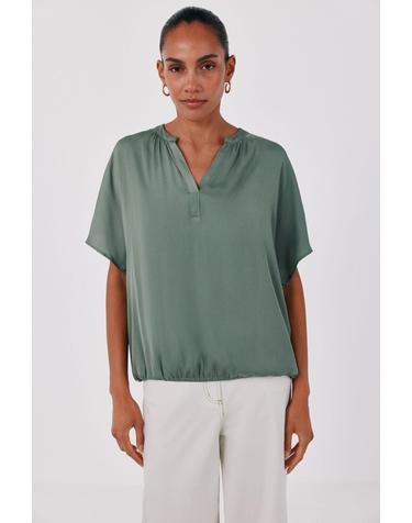 꼬르떼피엘 새틴 마오넥 반팔 블라우스 8784651 VERDE