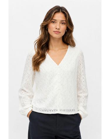 오브젝트 오픈워크 레이스 브이넥 블라우스 5880038 BLANCO