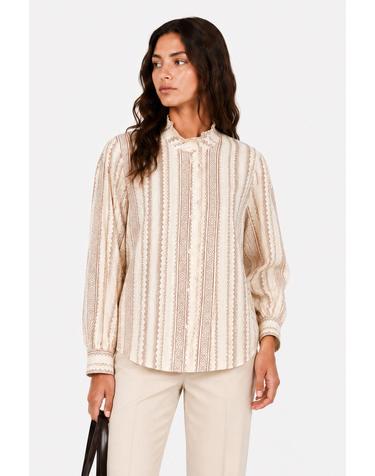 빌라 프린트 러플 하이넥 블라우스 4314183 BEIGE