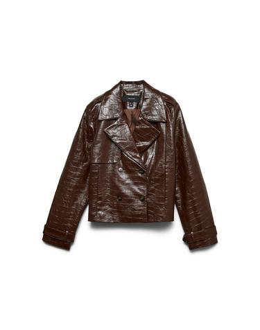 베로모다 더블 버튼 크롭 레더 자켓 5244339 MARRON OSCURO