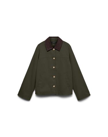 베로모다 배색 칼라 트윌 숏 트렌치 자켓 7930253 VERDE OSCURO