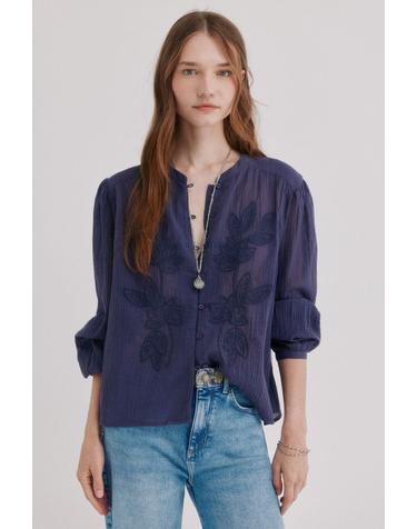호스 인트로피아 플로럴 자수 퍼프 소매 블라우스 6284838 ESTAMPADO MORADO