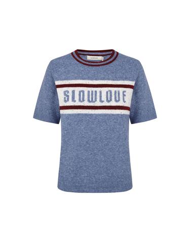슬로우러브 크루넥 로고 반팔 니트 스웨터 6254007 AZUL