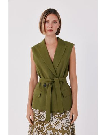꼬르떼피엘 더블 버튼 플랩 포켓 벨트 베스트 5324956 VERDE