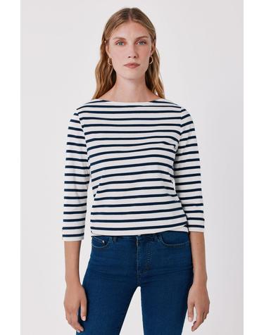 꼬르떼피엘 스트라이프 보트넥 7부 소매 티셔츠 6324483 ESTAMPADO BLANCO