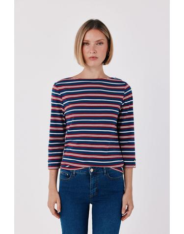 꼬르떼피엘 보트넥 스트라이프 7부 소매 티셔츠 6324483 MULTICOLOR