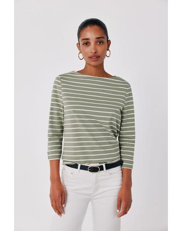꼬르떼피엘 보트넥 스트라이프 7부 소매 티셔츠 6324483 ESTAMPADO VERDE