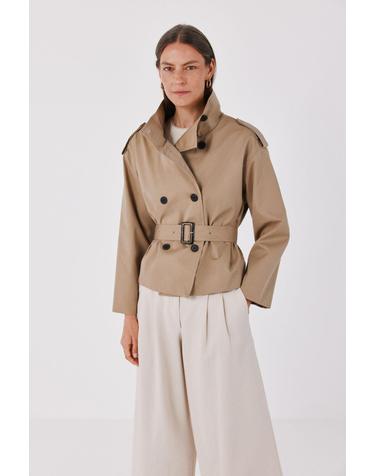 꼬르떼피엘 벨트 더블버튼 숏 트렌치 코트 6614842 BEIGE