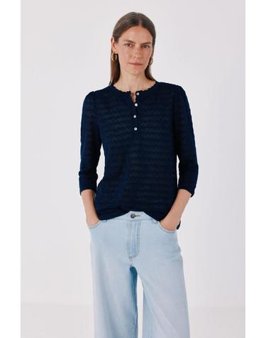 꼬르떼피엘 스트라이프 헨리넥 7부 소매 티셔츠 6324491 AZUL MARINO