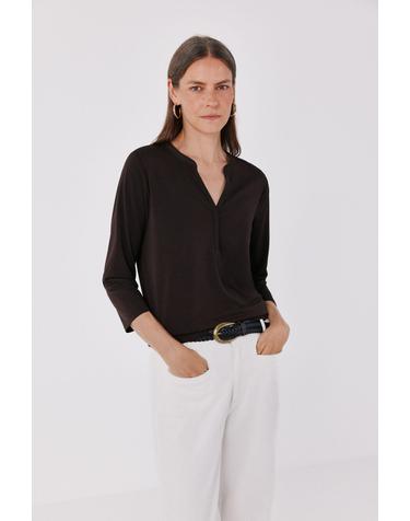 꼬르떼피엘 마오넥 베이직 7부 소매 블라우스 6324481 MARRON OSCURO