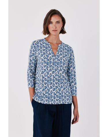 꼬르떼피엘 프린트 마오넥 7부 소매 블라우스 6324481 ESTAMPADO BLANCO