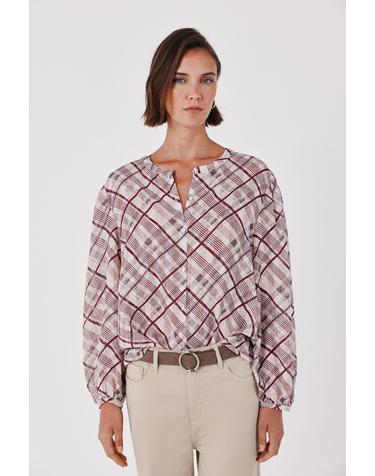 꼬르떼피엘 체크 프린트 라운드넥 긴팔 블라우스 5704242 ESTAMPADO MORADO