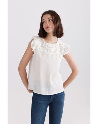 스프링필드 크로셰 러플 민소매 블라우스 6814850 BLANCO