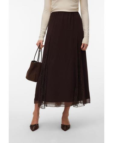 베로모다 레이스 디테일 미디 시폰 스커트 5724610 MARRON OSCURO
