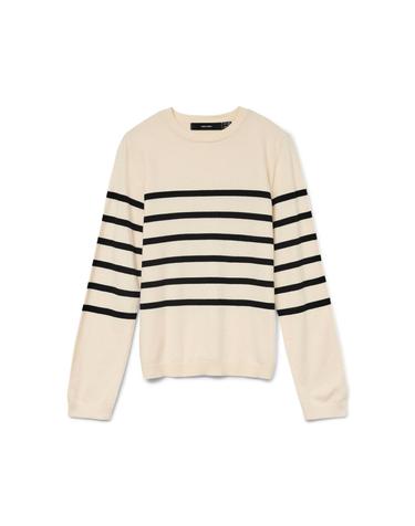 베로모다 스트라이프 라운드넥 니트 스웨터 5795393 BEIGE