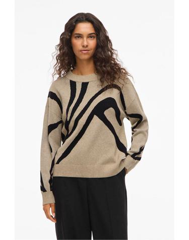 빌라 아트웍 라운드넥 니트 베이지 스웨터 5795348 ESTAMPADO BEIGE