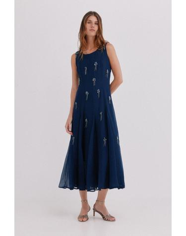 호스 인트로피아 비즈 장식 민소매 미디 원피스 8224162 AZUL MARINO