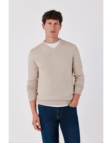 꼬르떼피엘 레귤러핏 브이넥 니트 스웨터 9864404 BEIGE