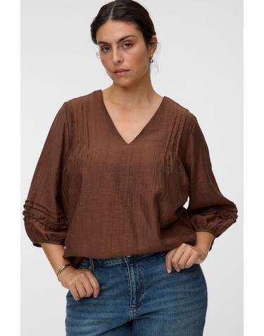 베로모다 빅사이즈 브이넥 러플 블라우스 4314141 MARRON OSCURO