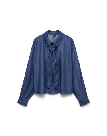 베로모다 리본넥 데님 루즈핏 긴팔 셔츠 4314210 AZUL MARINO