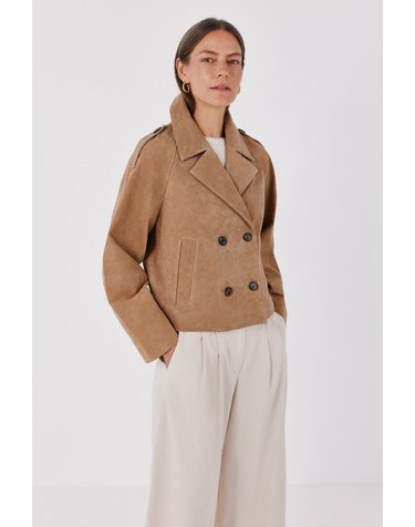 꼬르떼피엘 레더 더블 숏 트렌치 코트 7054708 BEIGE