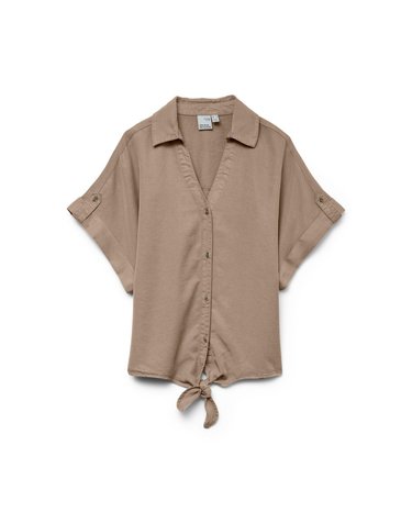 베로모다 매듭 브이넥 반팔 셔츠 블라우스 4014135 MARRON