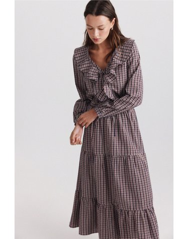 스프링필드 체크 러플 티어드 미디 원피스 6794285 AZUL