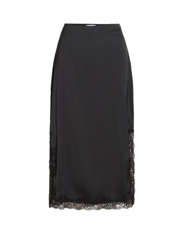 빌라 새틴 레이스 트림 미디 스커트 5724603 NEGRO