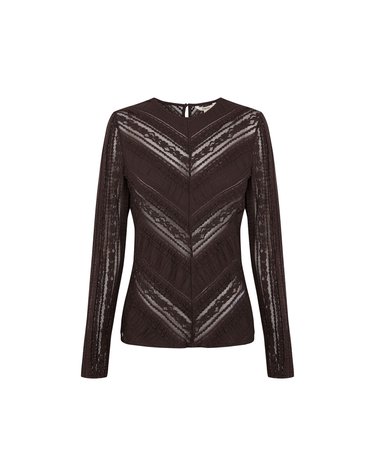 슬로우러브 레이스 콤비 긴팔 탑 3444008 MARRON OSCURO