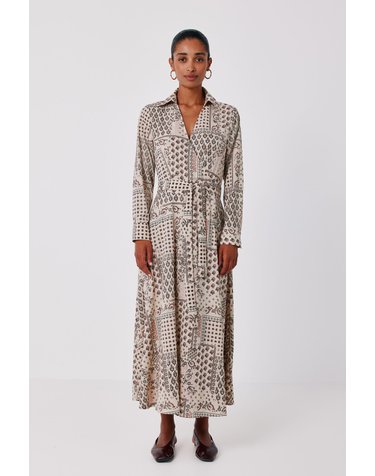 꼬르떼피엘 프린트 벨트 셔츠 롱 원피스 1874484 ESTAMPADO BEIGE