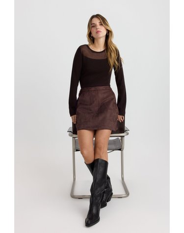 베로모다 스웨이드 이펙트 미니 스커트 9908757 MARRON OSCURO