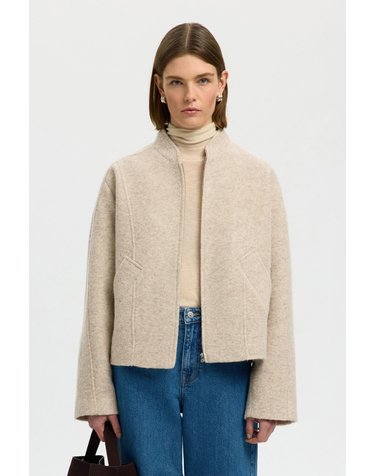 셀렉티드 울 혼방 하이넥 집업 봄버 자켓 6434381 BEIGE
