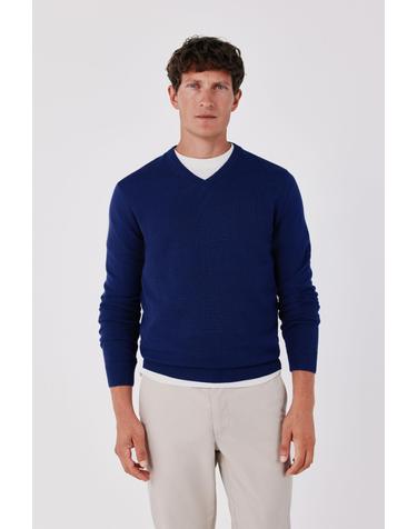 꼬르떼피엘 레귤러핏 V넥 코튼 니트 스웨터 9864404 AZUL OSCURO