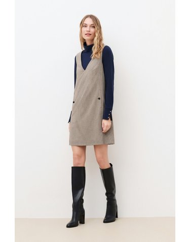 카롤 브이넥 민소매 체크 미니 원피스 6444078 BEIGE