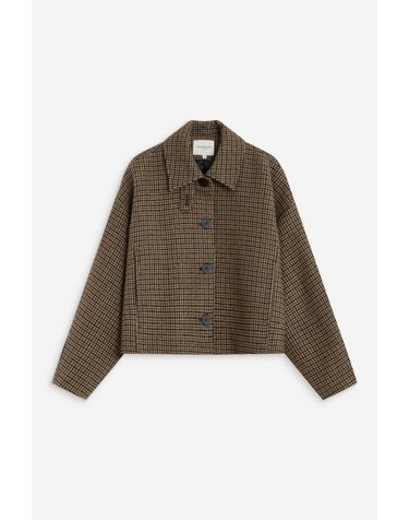 그레이스앤밀라 체크 울 혼방 버튼 숏 코트 5244369 ESTAMPADO BEIGE