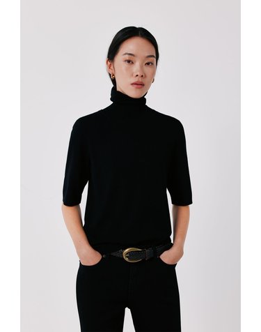 꼬르떼피엘 하이넥 반팔 파인 니트 스웨터 6214916 NEGRO