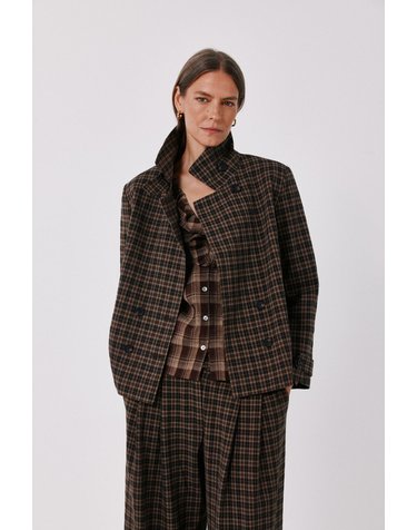꼬르떼피엘 체크 하이넥 오버핏 재킷 5324009 ESTAMPADO MARRON