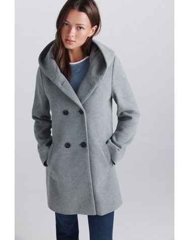 스프링필드 후드 더블버튼 미디 코트 8234658 GRIS