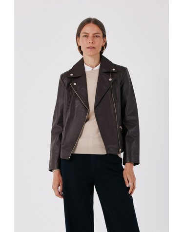 꼬르떼피엘 양가죽 지퍼 바이커 자켓 7054707 MARRON OSCURO